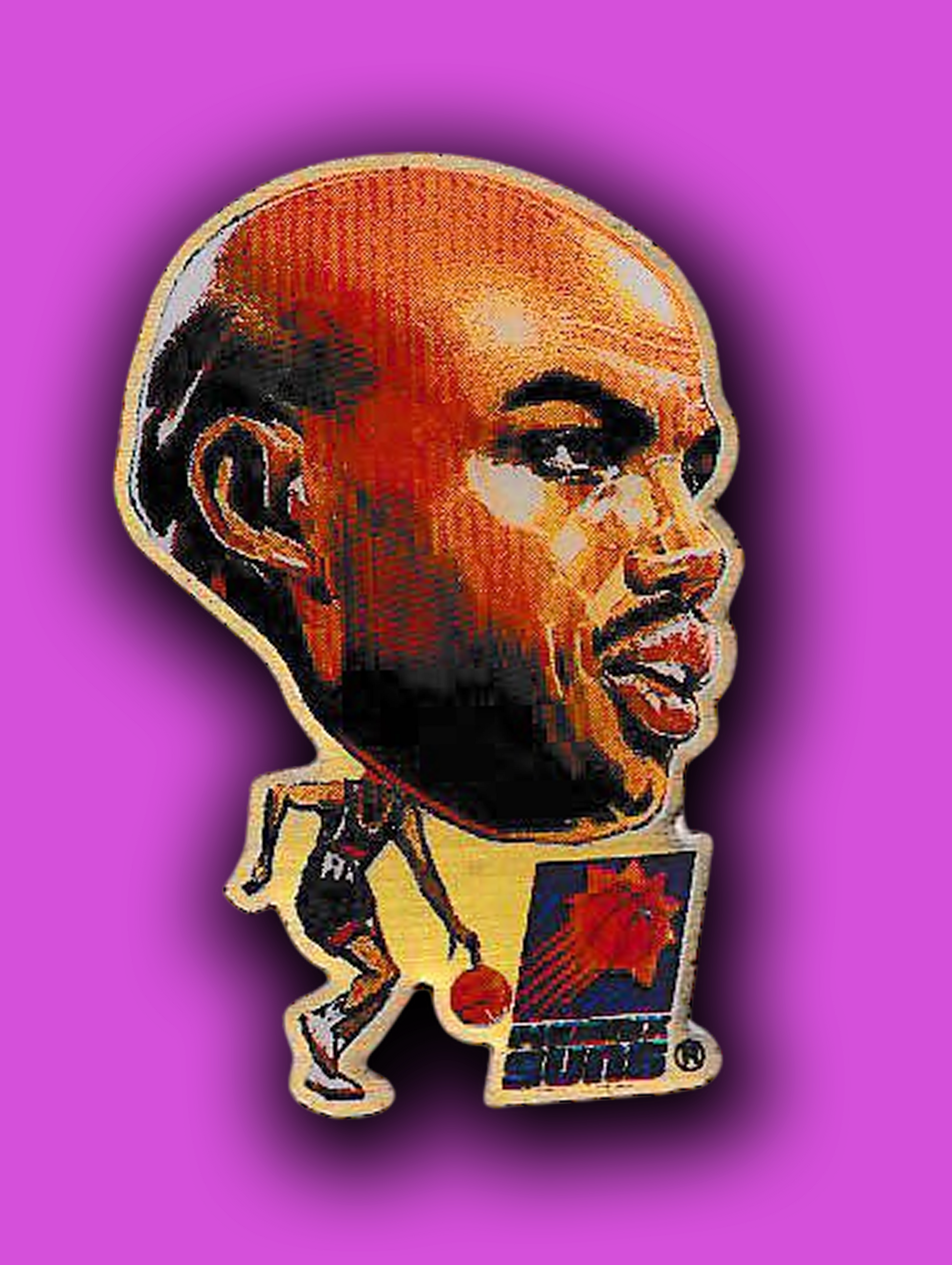 An enamel pin featuring a portrait of Charles Barkley
