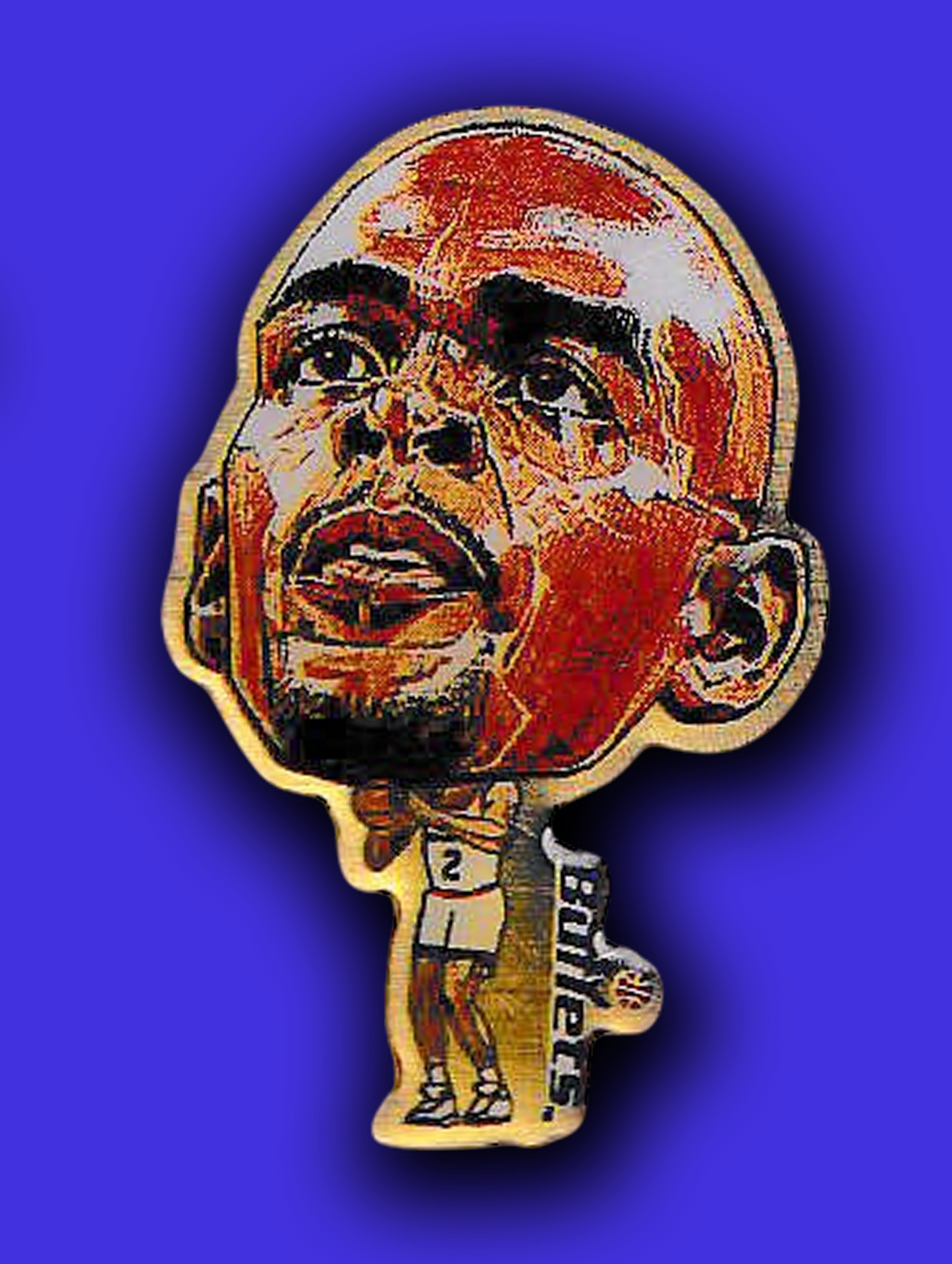 An enamel pin featuring a portrait of Chris Webber