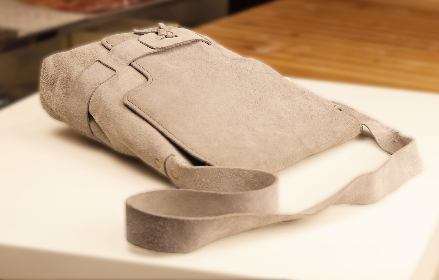 Vintage Handmade Gray Suede Boho Bag