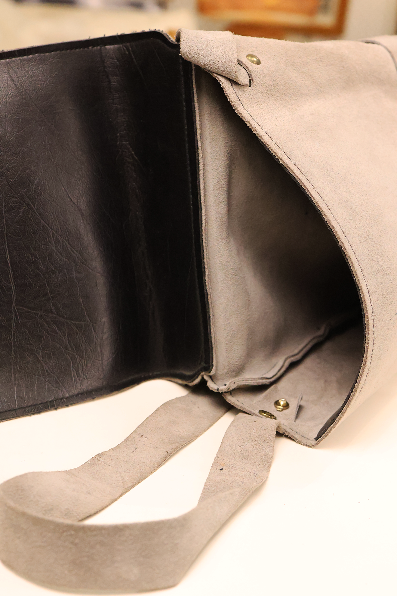 Vintage Handmade Gray Suede Boho Bag