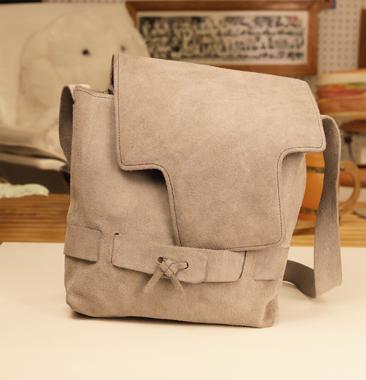 Vintage Handmade Gray Suede Boho Bag