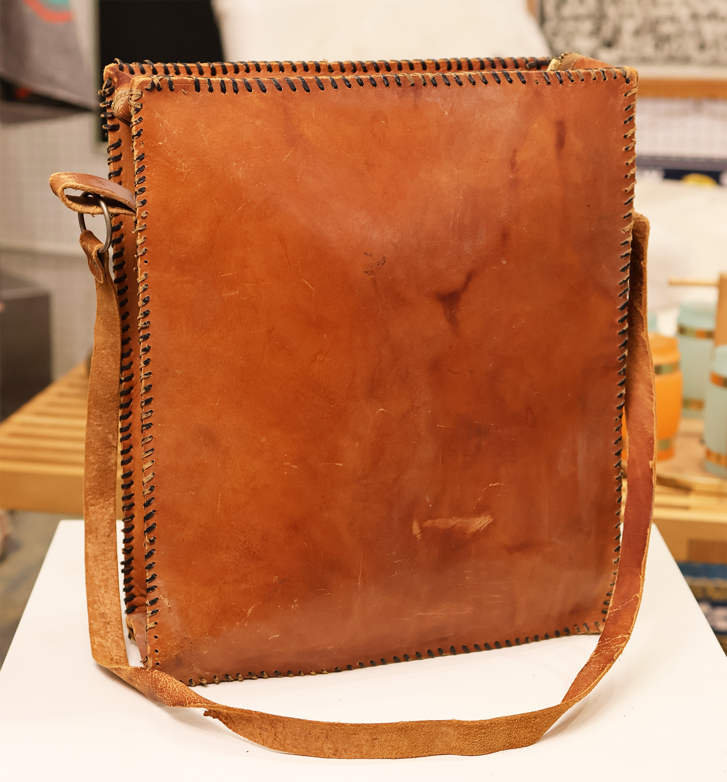 Mid Century Hand Tooled and Painted Charlie Chaplin Satchel