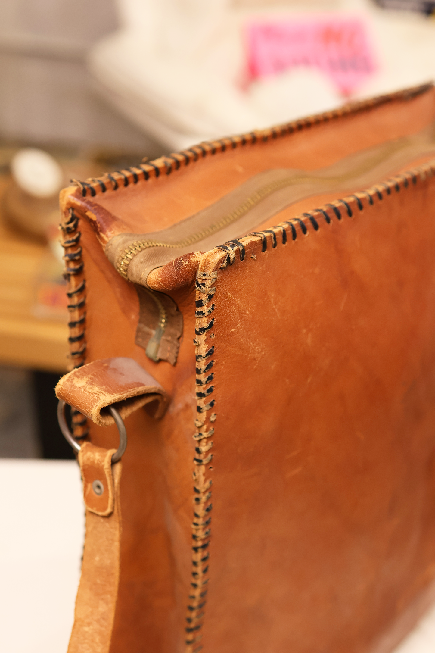 Mid Century Hand Tooled and Painted Charlie Chaplin Satchel
