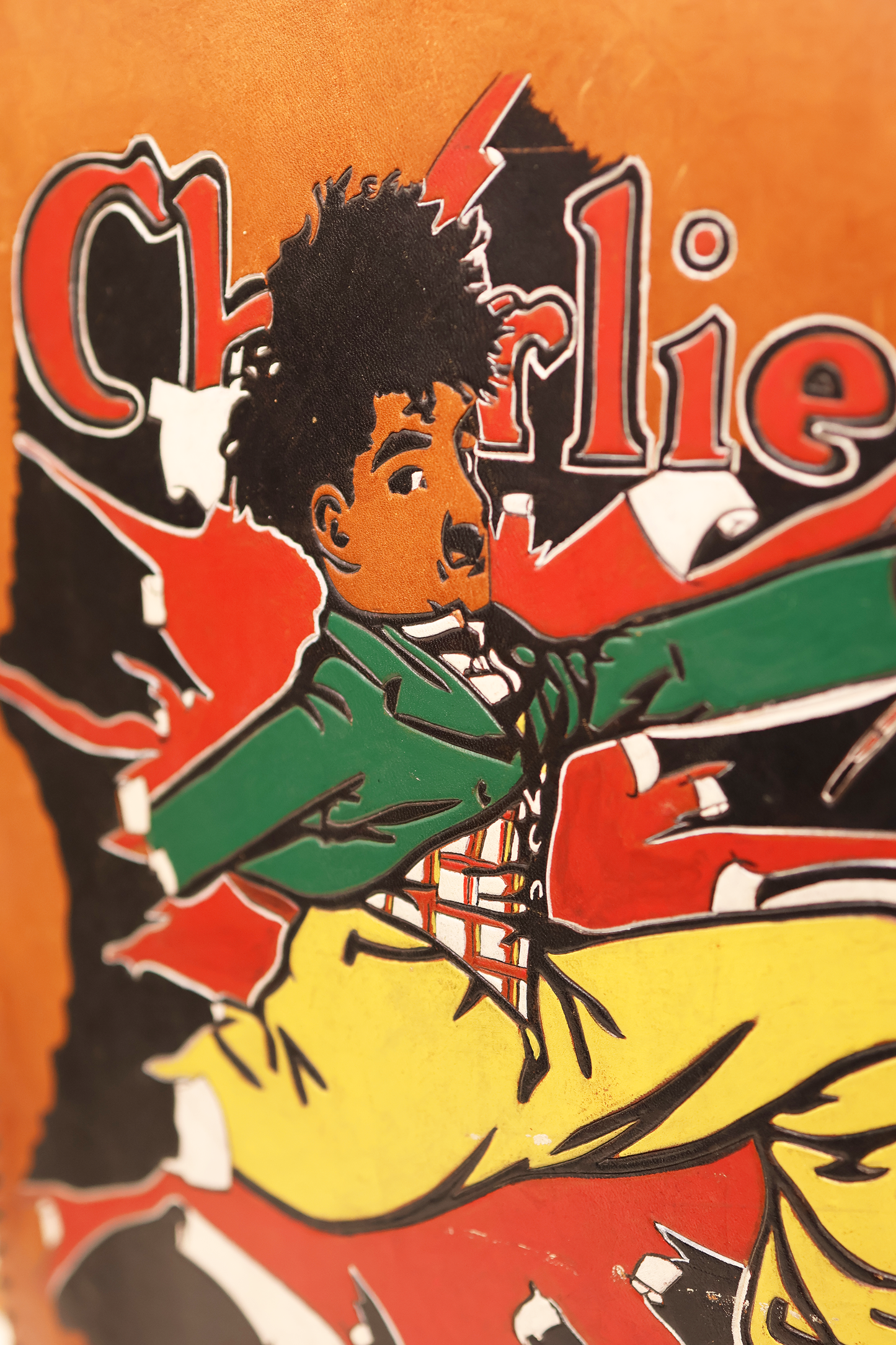 Mid Century Hand Tooled and Painted Charlie Chaplin Satchel