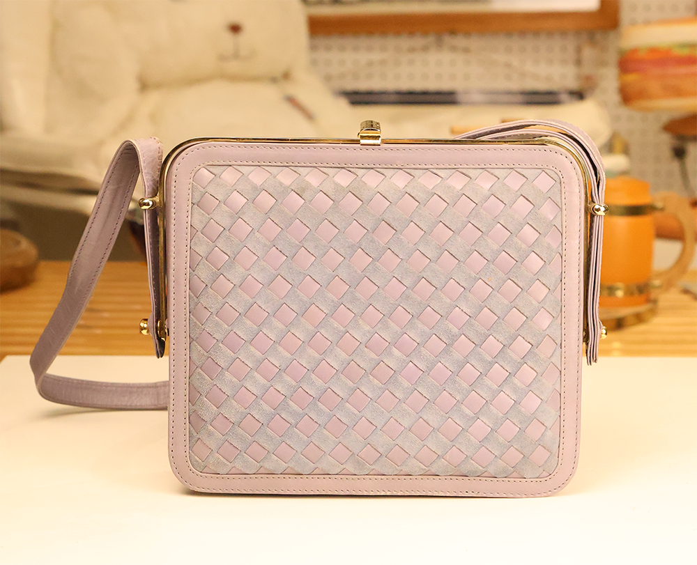 1970s Suede Gavett Italy Basketweave Purse