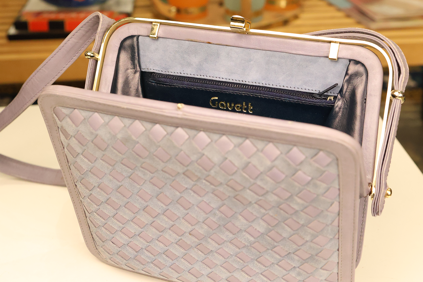 1970s Suede Gavett Italy Basketweave Purse
