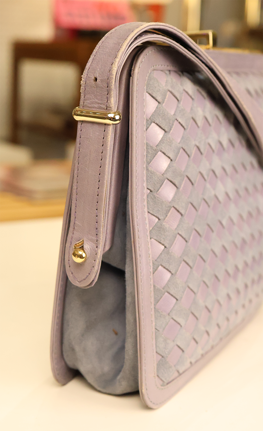 1970s Suede Gavett Italy Basketweave Purse