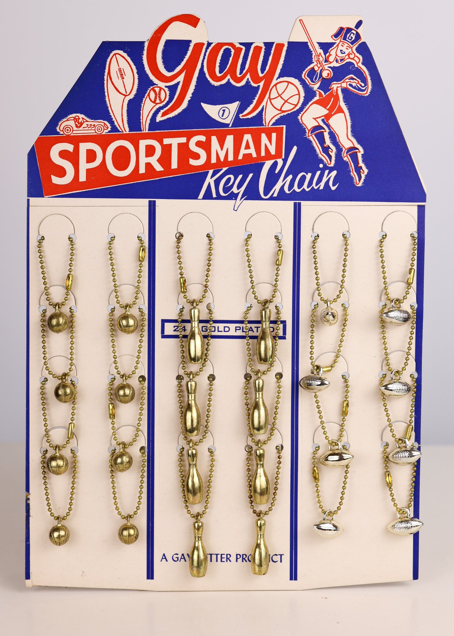 Gay Better Products "Sportsman" Gold Plated Keychain Store Display & Product