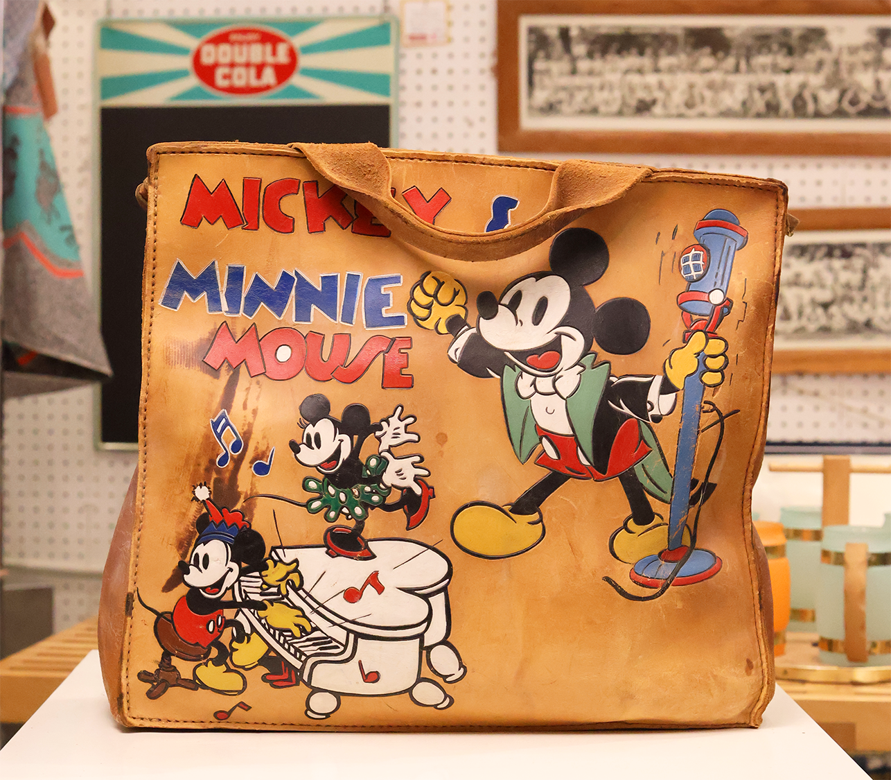 Mid Century Hand Tooled and Painted Mickey Satchel