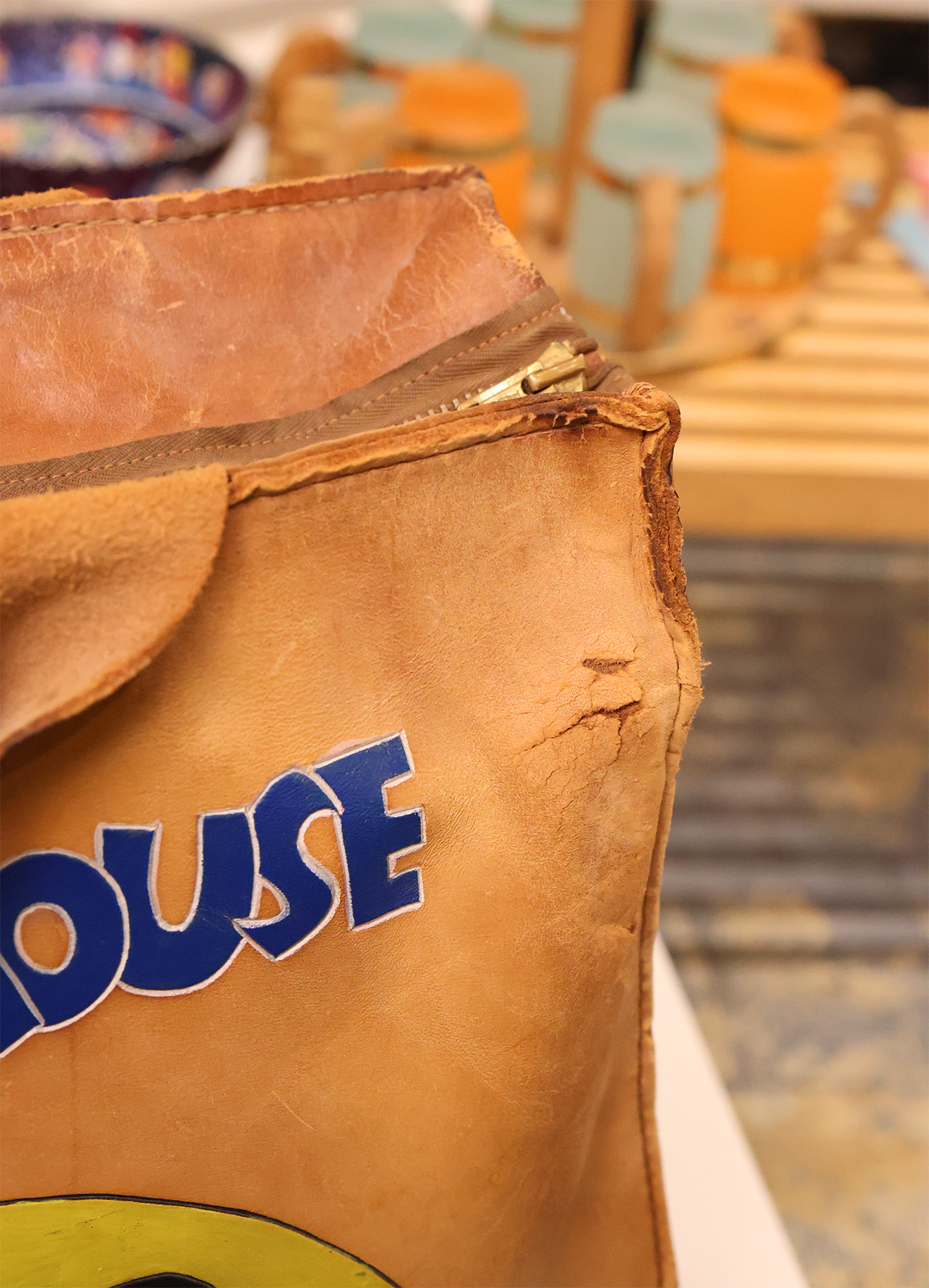 Mid Century Hand Tooled and Painted Mickey Satchel