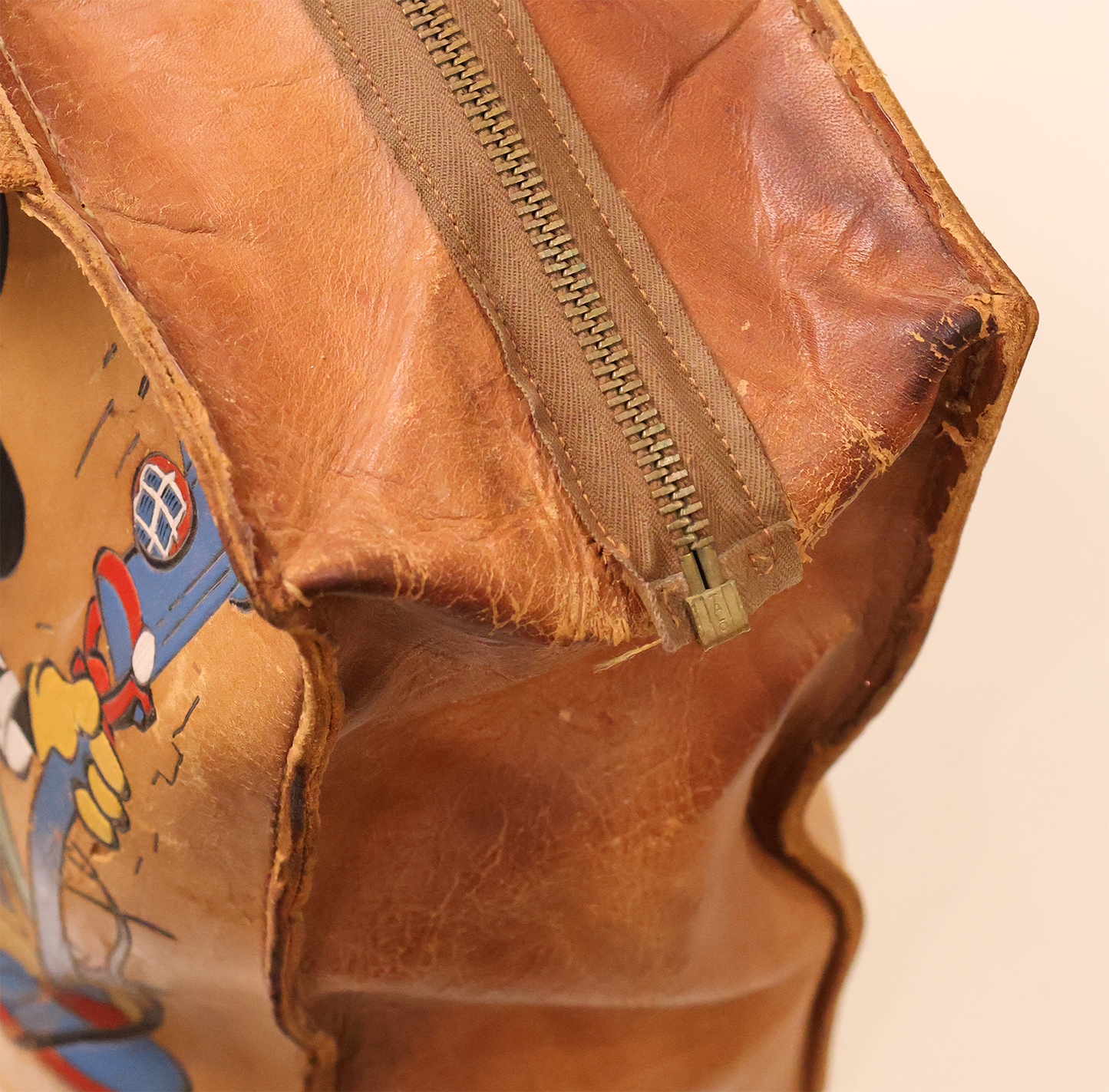 Mid Century Hand Tooled and Painted Mickey Satchel