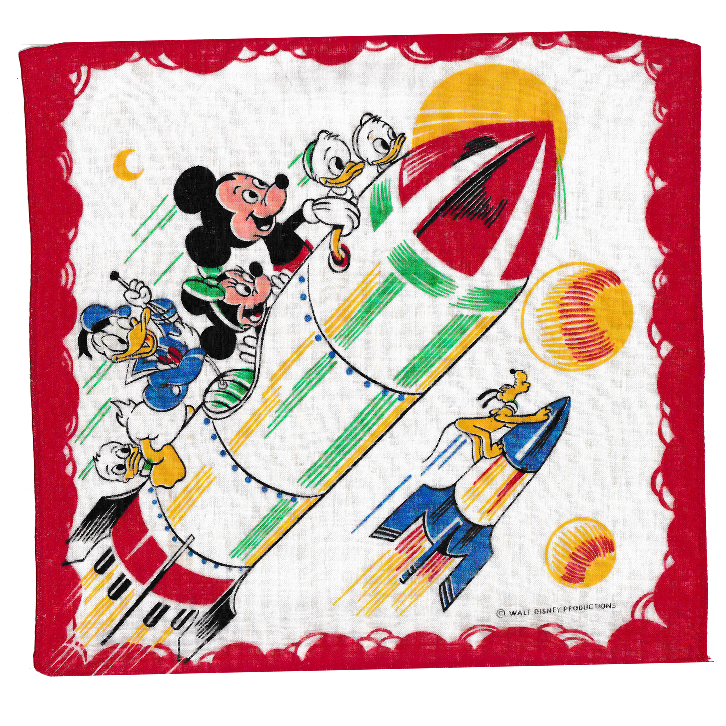 Vintage Mickey & Friends Rocket Handkerchief