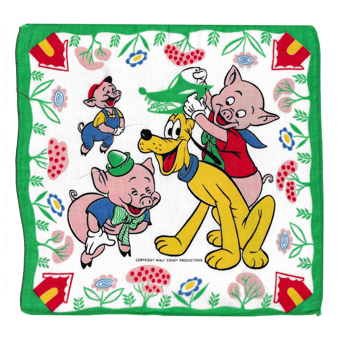 Vintage Pluto & Three Little Pigs Handkerchief