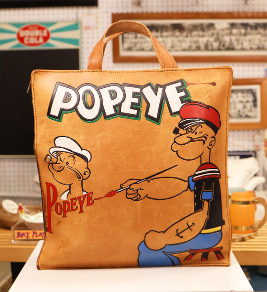 Mid Century Hand Tooled and Painted Popeye Satchel