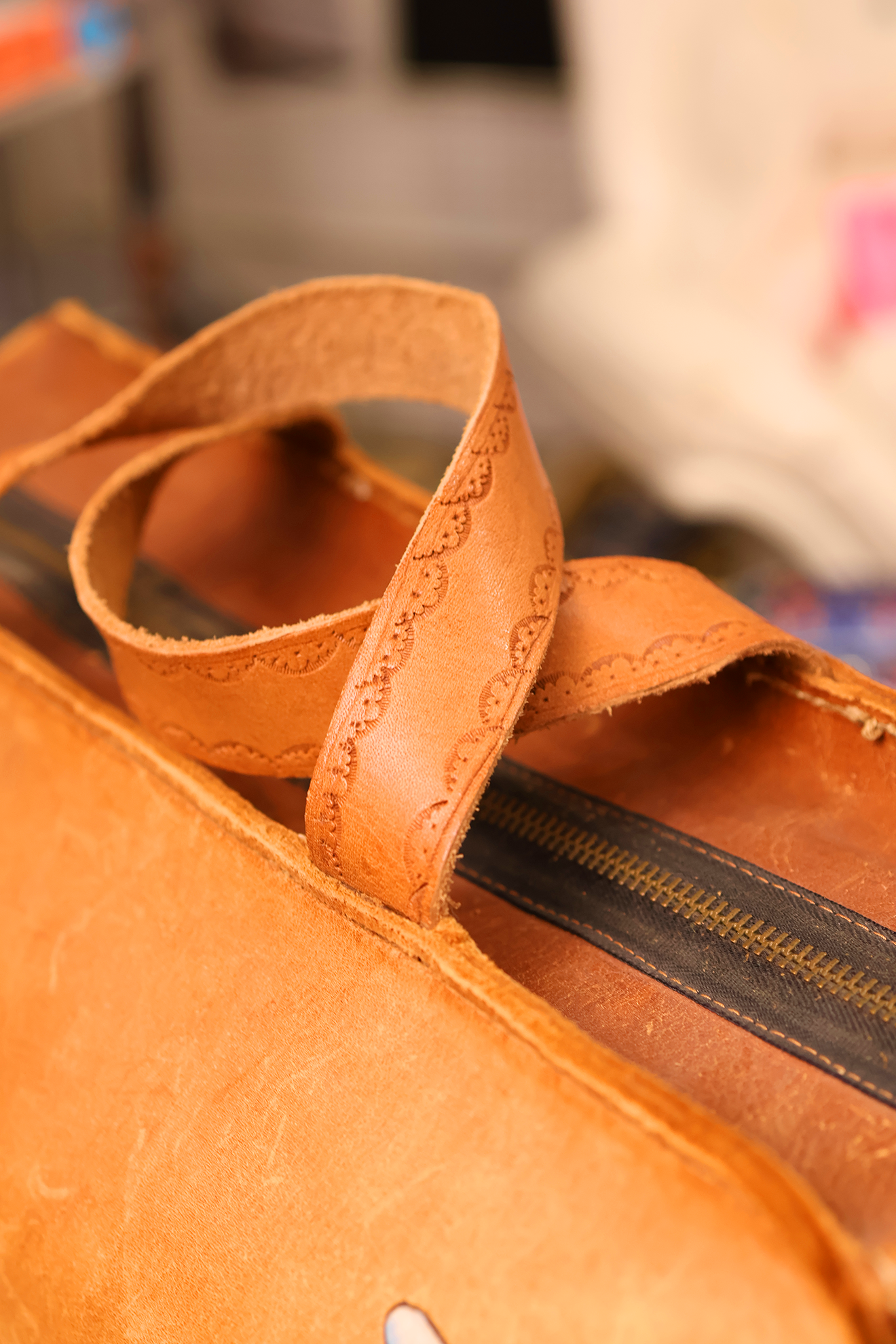 Mid Century Hand Tooled and Painted Popeye Satchel