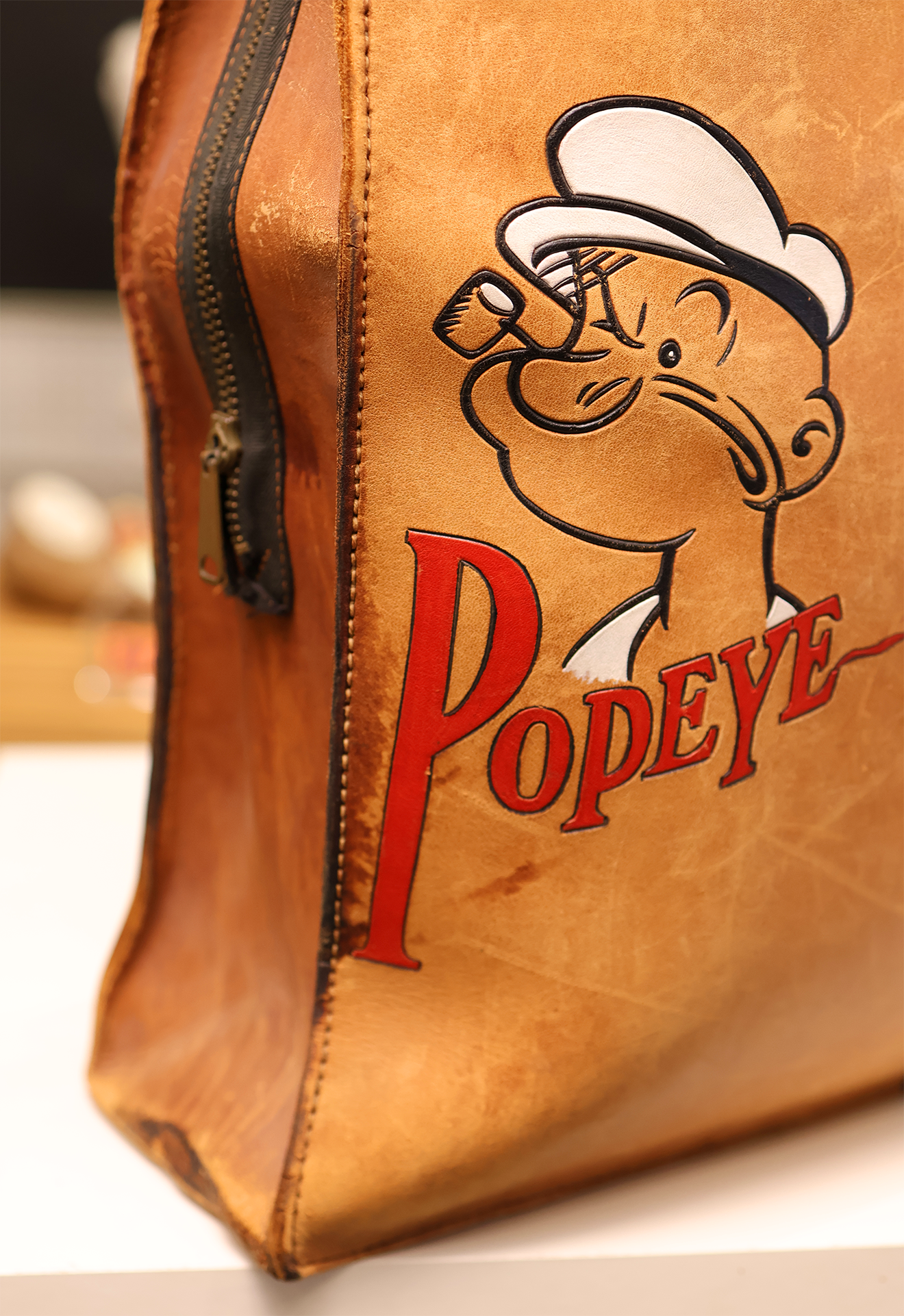 Mid Century Hand Tooled and Painted Popeye Satchel