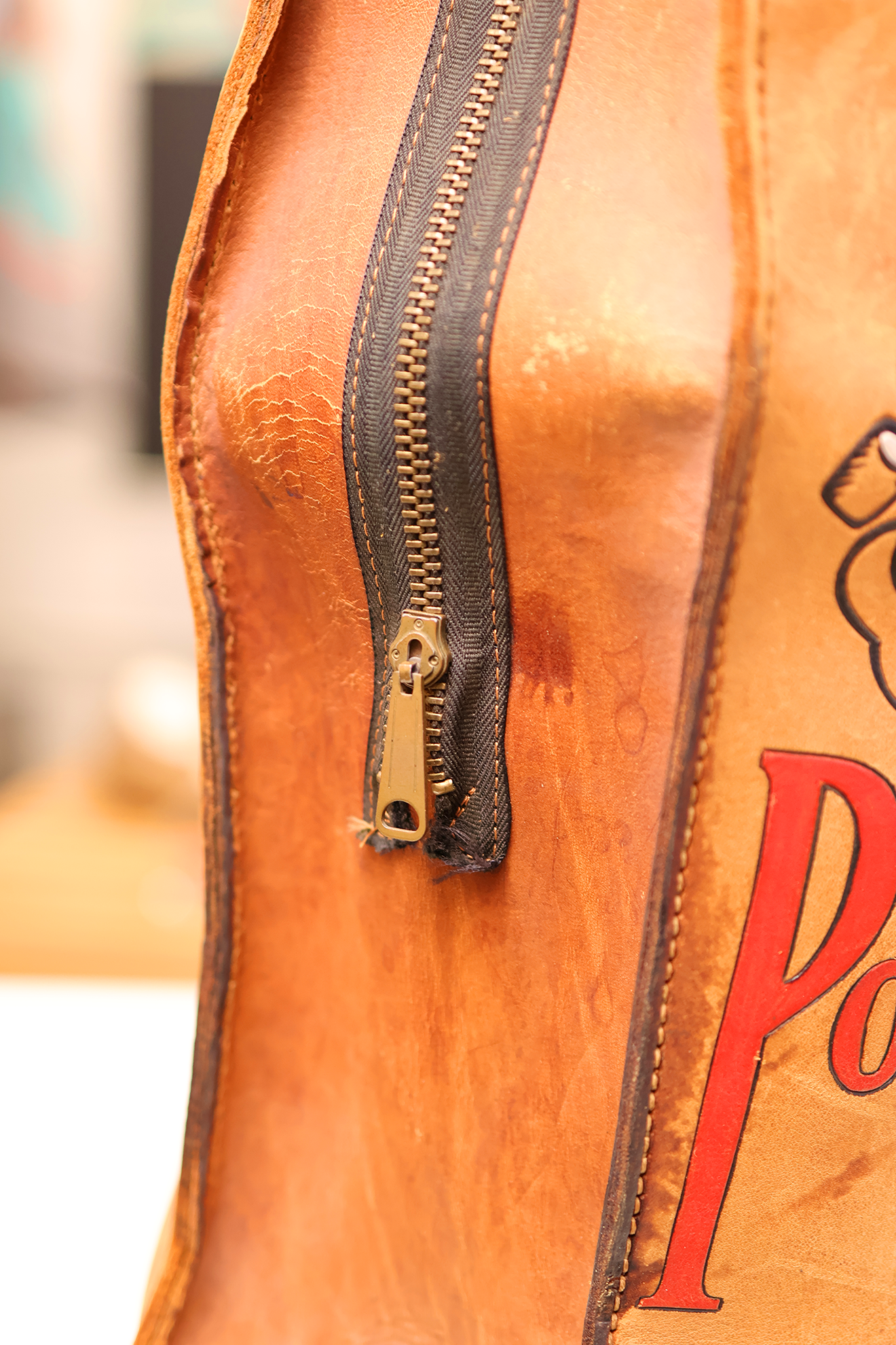 Mid Century Hand Tooled and Painted Popeye Satchel