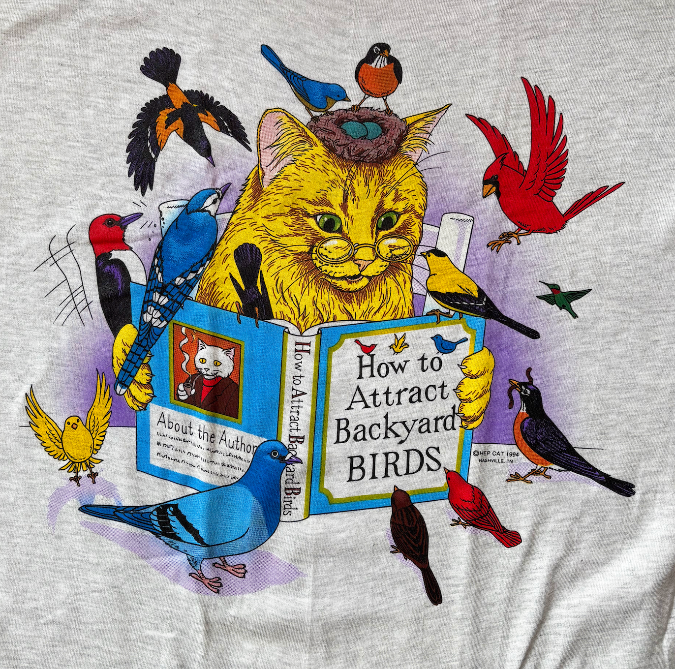 vintage backyard birds cat shirt