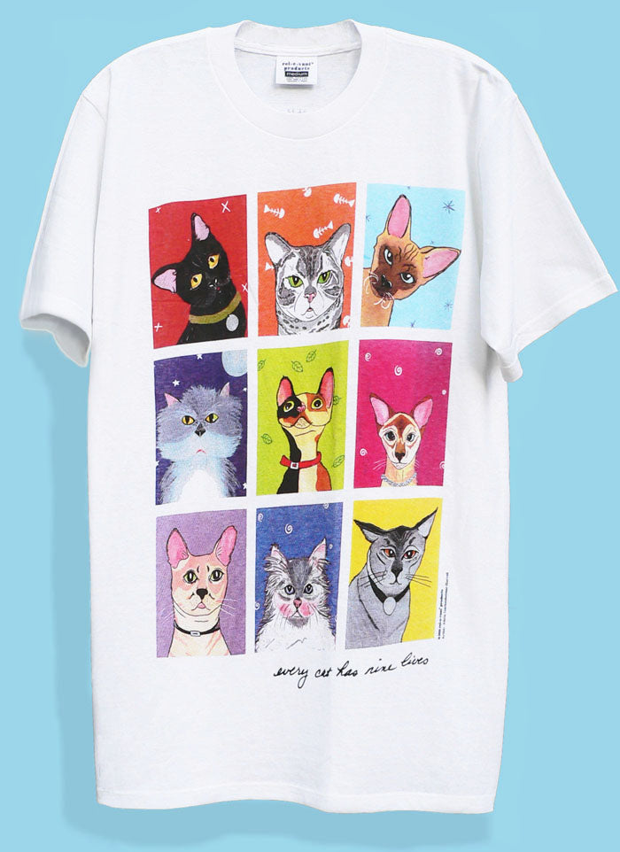 Vintage Cat Lover Graphic T-Shirt - "Every Cat Has 9 Lives" Funny Cat Tee