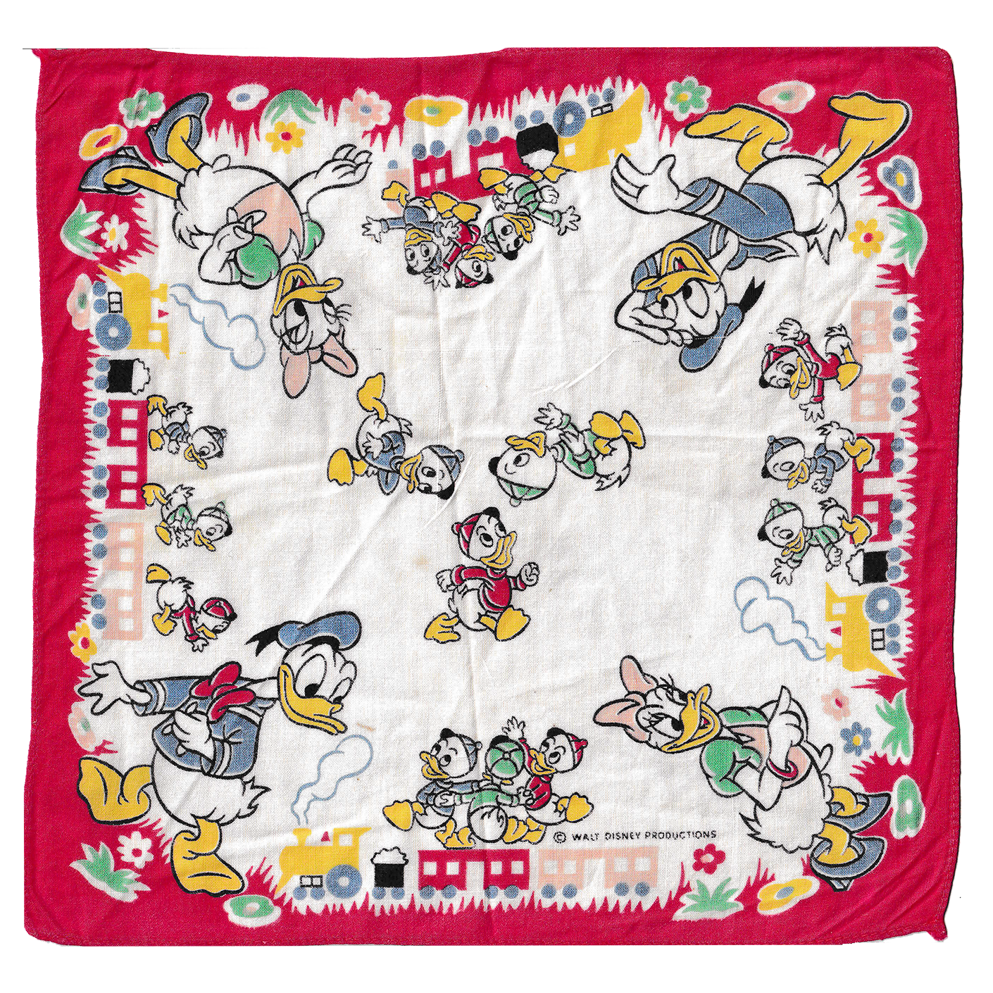 Vintage Donald Duck & Friends Train Handkerchief