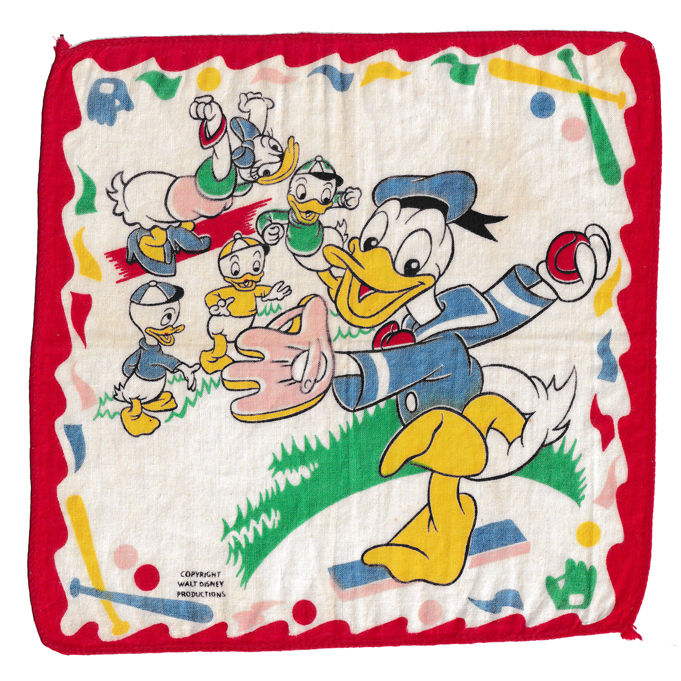 Vintage Donald Duck & Friends Baseball Handkerchief