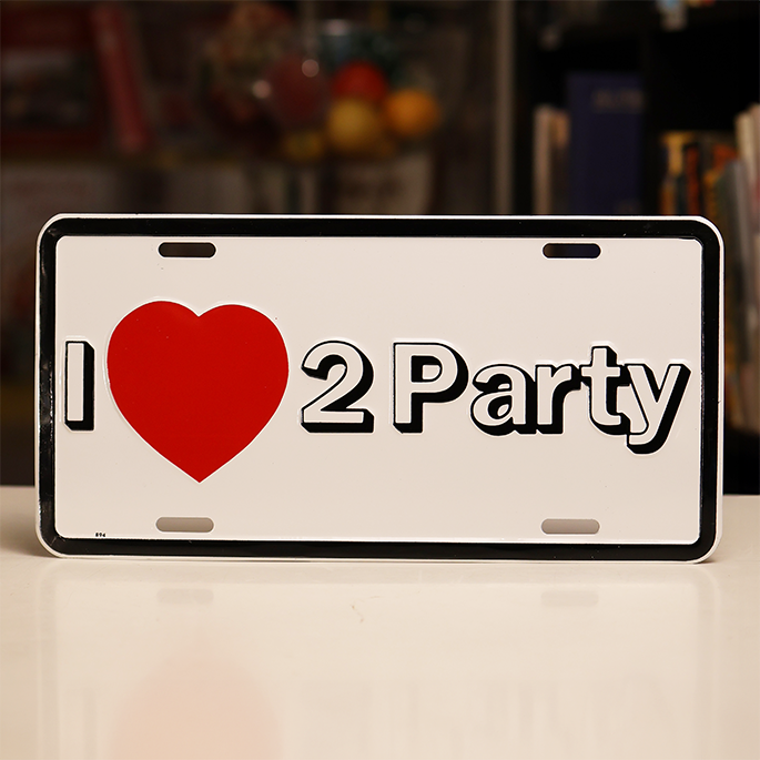 "I Love 2 Party" Novelty License Plate