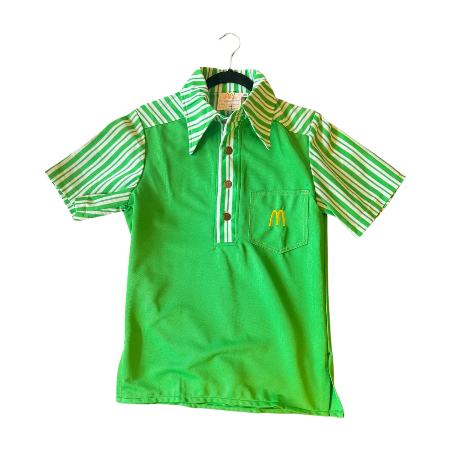 Vintage 1976 McDonald’s green shamrock shake uniform shirt with logo, deadstock new old stock