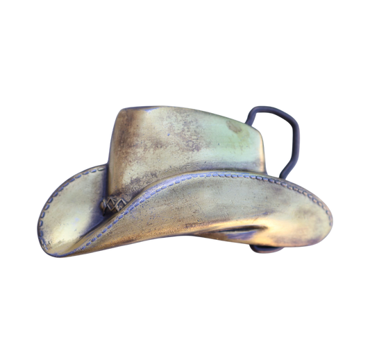 vintage brass cowboy hat belt buckle