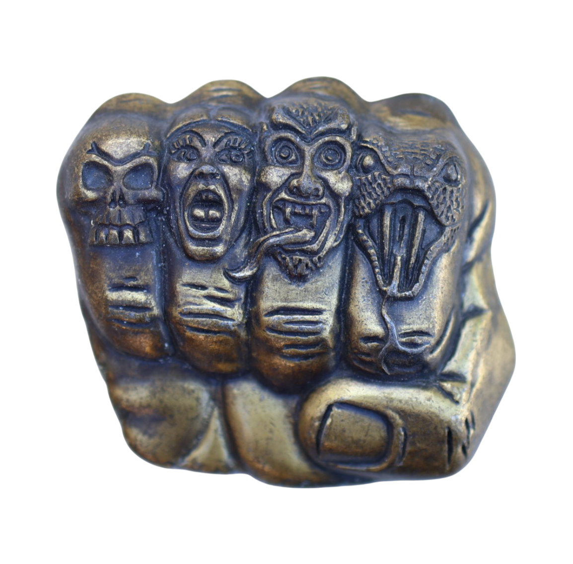 vintage brass devil tattoo fist belt buckle