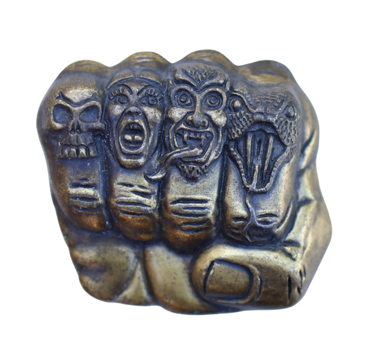 vintage brass devil tattoo fist belt buckle