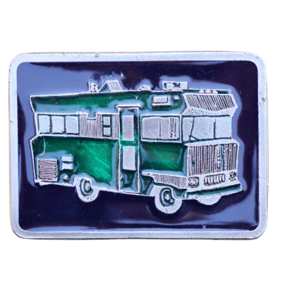 metal and enamel rv belt buckle