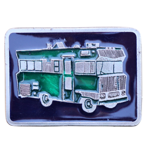 metal and enamel rv belt buckle