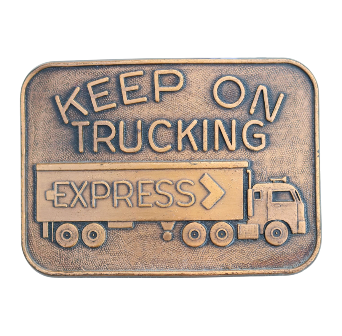 vintage keep on trucking "express" semi truck belt buckle