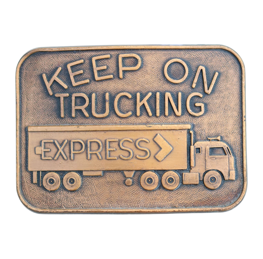 vintage keep on trucking "express" semi truck belt buckle