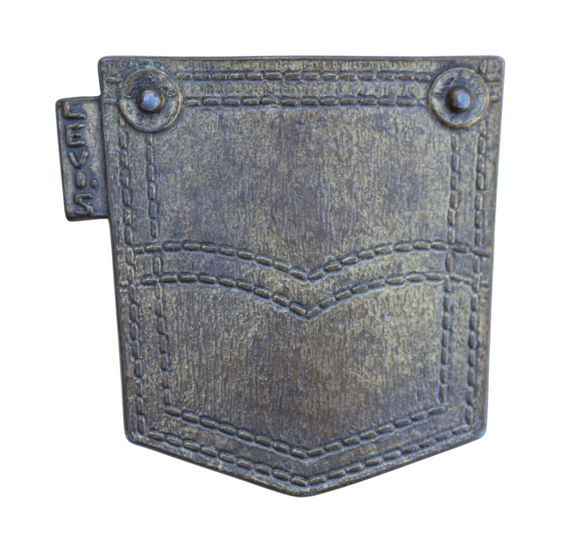vintage brass belt buckle with levi's jeans pocket design