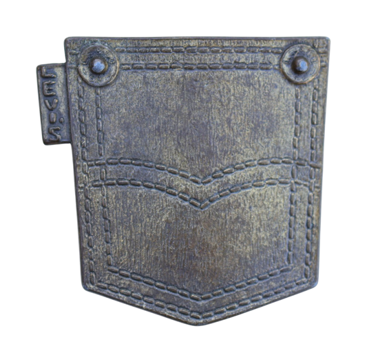 vintage brass belt buckle with levi's jeans pocket design