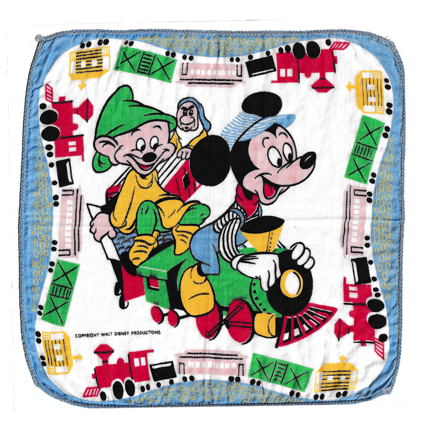 Vintage Mickey & 7 Dwarves Train Handkerchief
