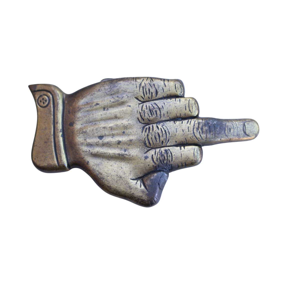 vintage brass middle finger belt buckle