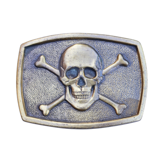 vintage brass pirate skull belt buckle