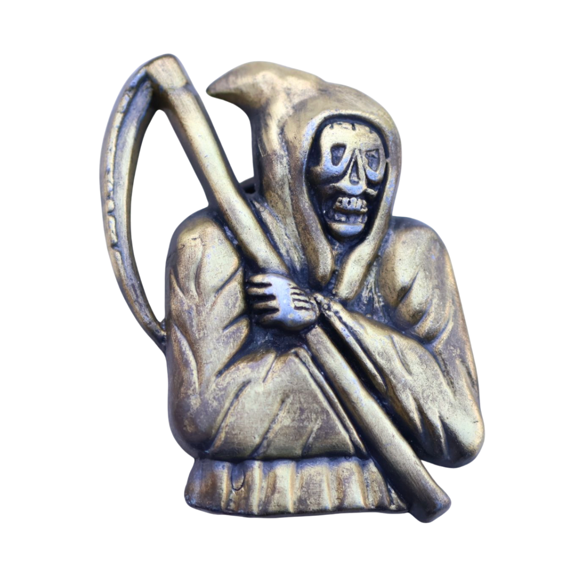 vintage grim reaper skull belt buckle