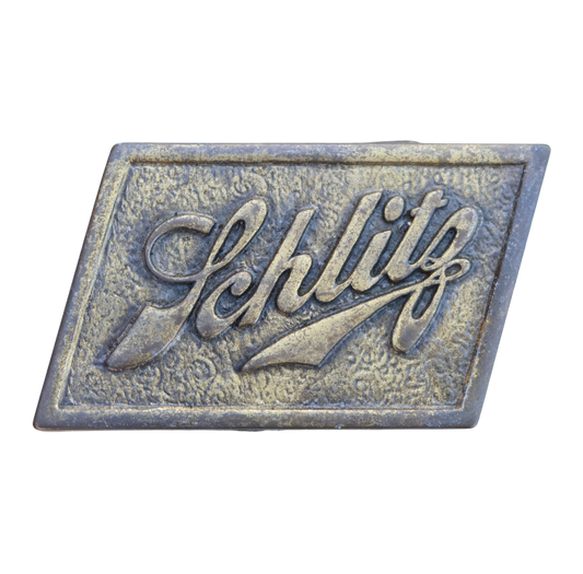 vintage bronze-colored schlitz logo belt buckle