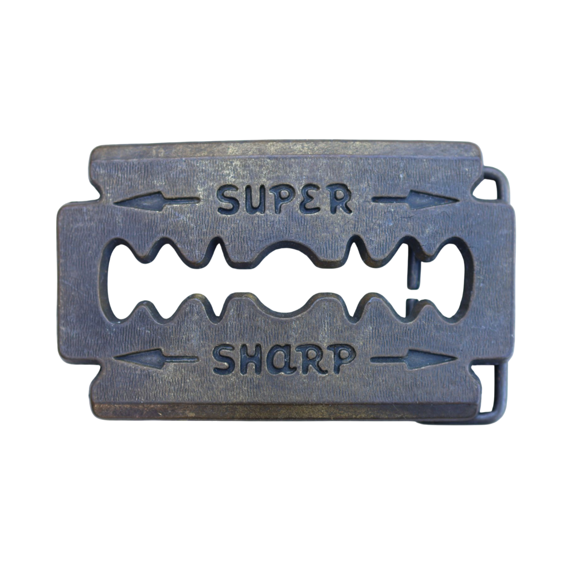 vintage brass super sharp razor blade belt buckle