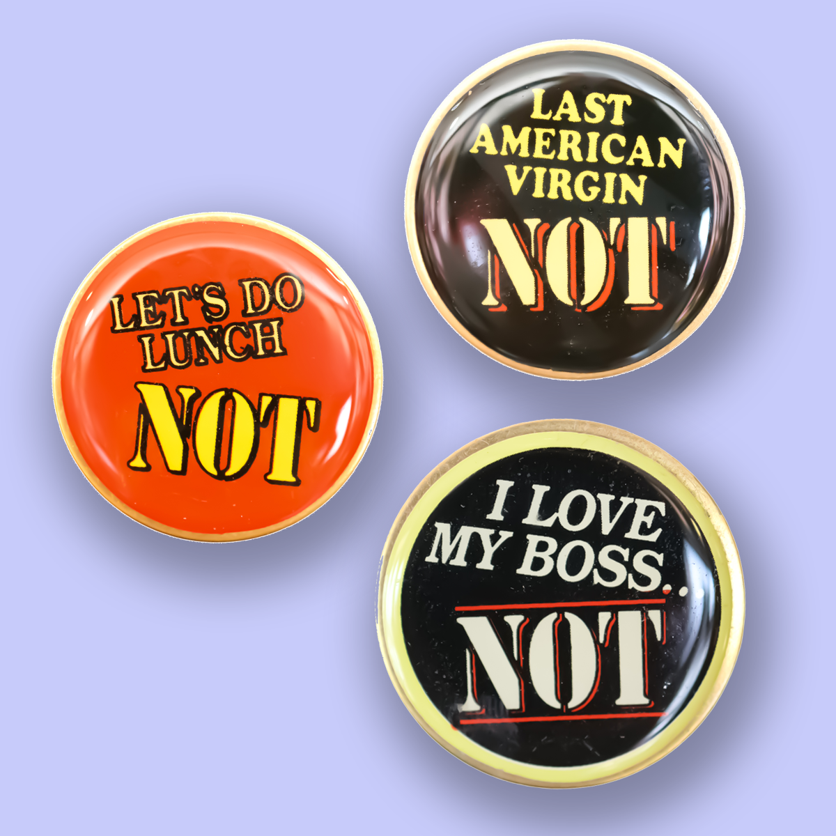 Vintage 1990s Sarcastic Funny Button Pins Deadstock