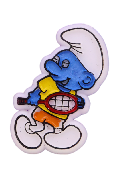 Vintage bootleg smurf tennis player brooch pin.