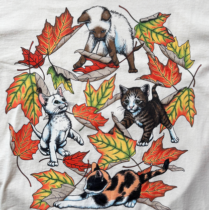 Vintage Cat themed shirt featuring kittens and leaves